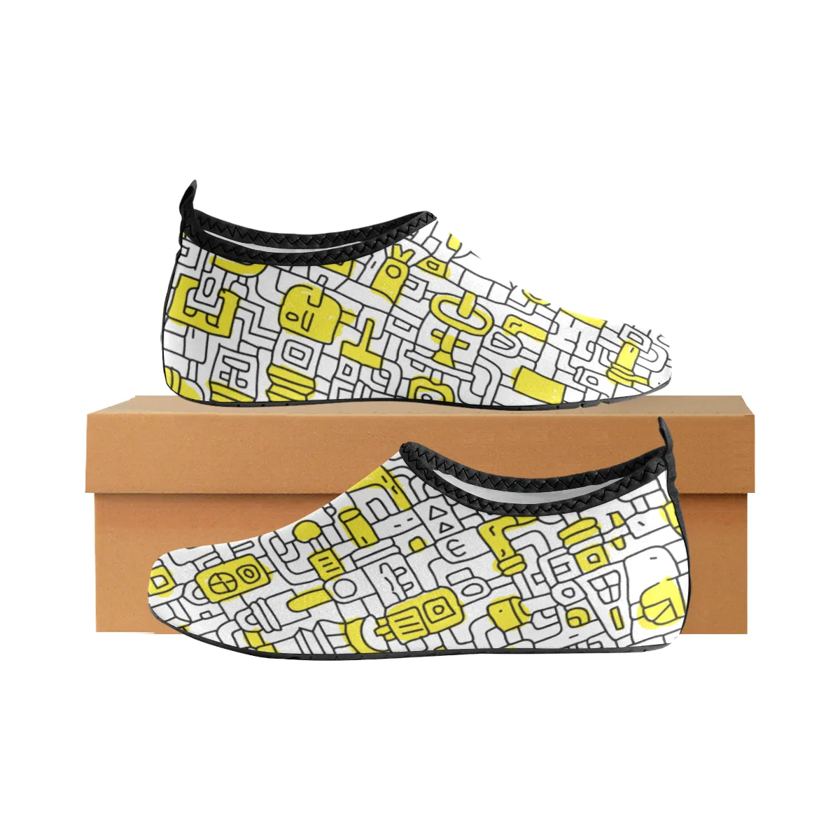 Kid's Pop Yellow Doodle Print Canvas Barefoot Shoes