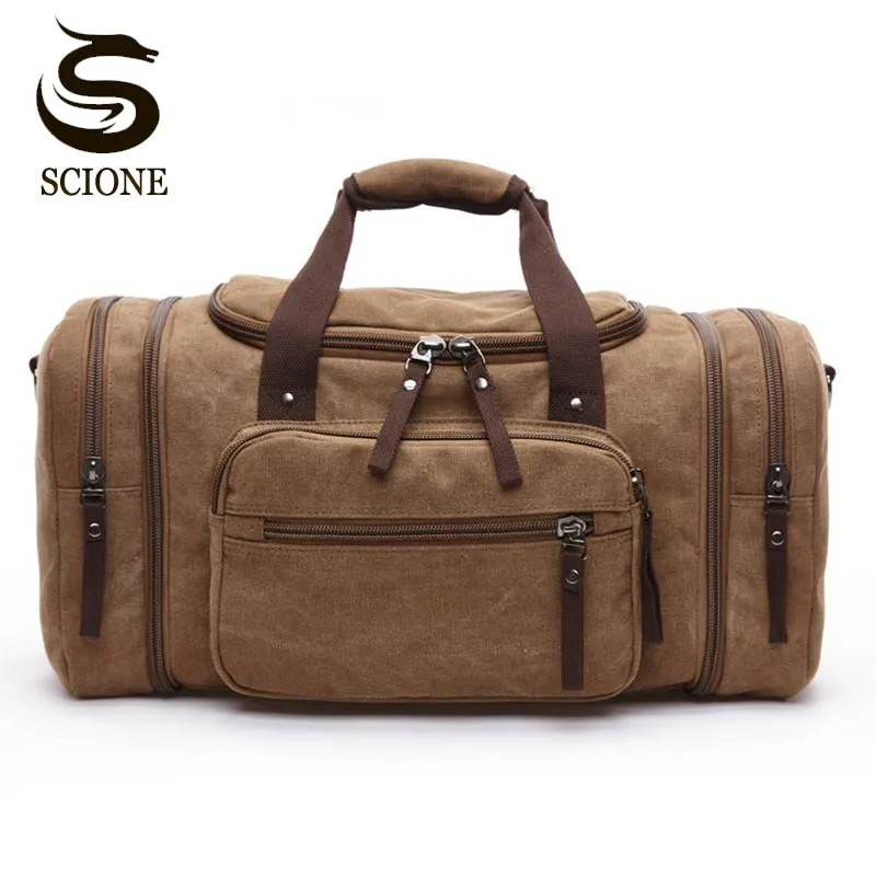 Large Capacity Men Hand Luggage Travel Duffle Bags Canvas Travel Bags Weekend Shoulder Bags Multifunctional Overnight Duffel Bag