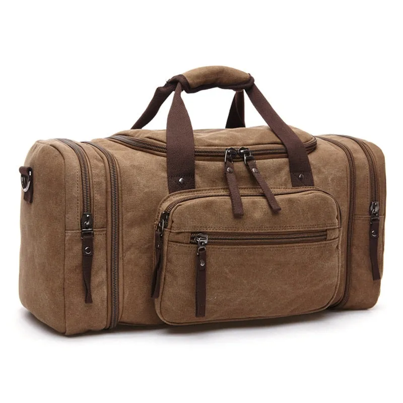 Large Capacity Men Hand Luggage Travel Duffle Bags Canvas Travel Bags Weekend Shoulder Bags Multifunctional Overnight Duffel Bag