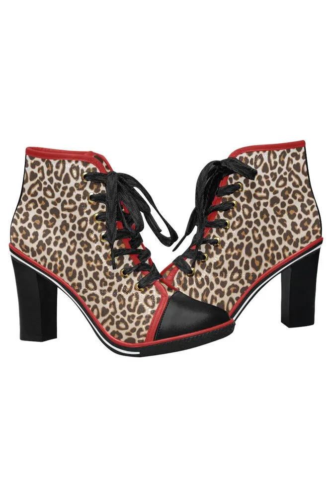 Leopard Spots Women's Lace Up Chunky Heel Ankle Booties