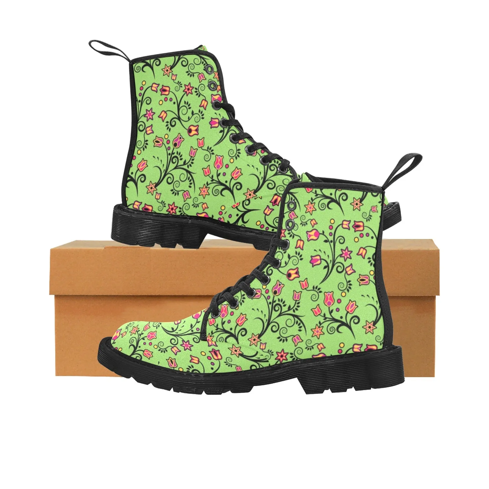 LightGreen Yellow Star Boots for Women (Black)