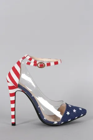 Liliana American Flag Lucite Pointy Toe Stiletto Pump