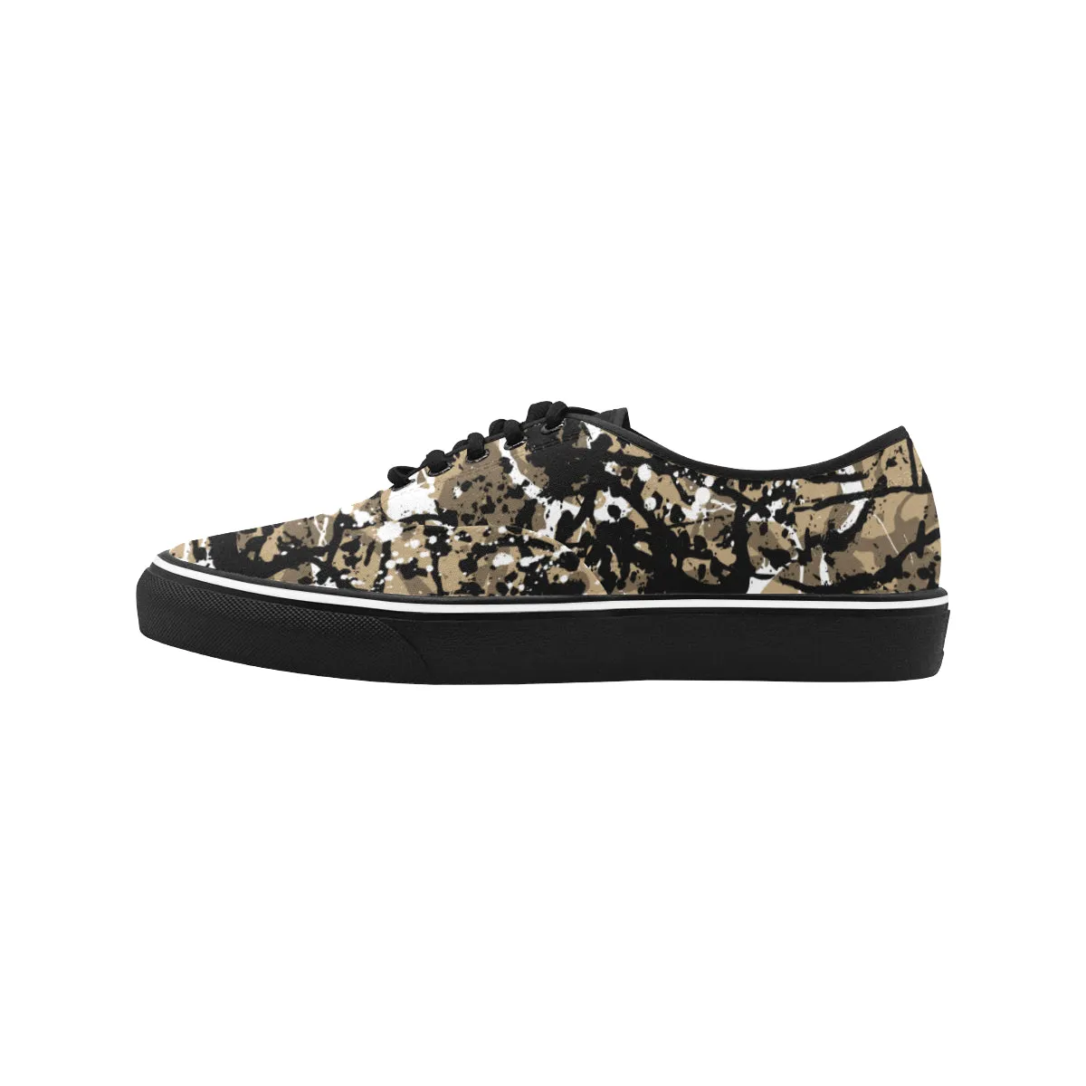 Men's Big Size Coffee Colored Paint Splatter Print Canvas Low Top Shoes