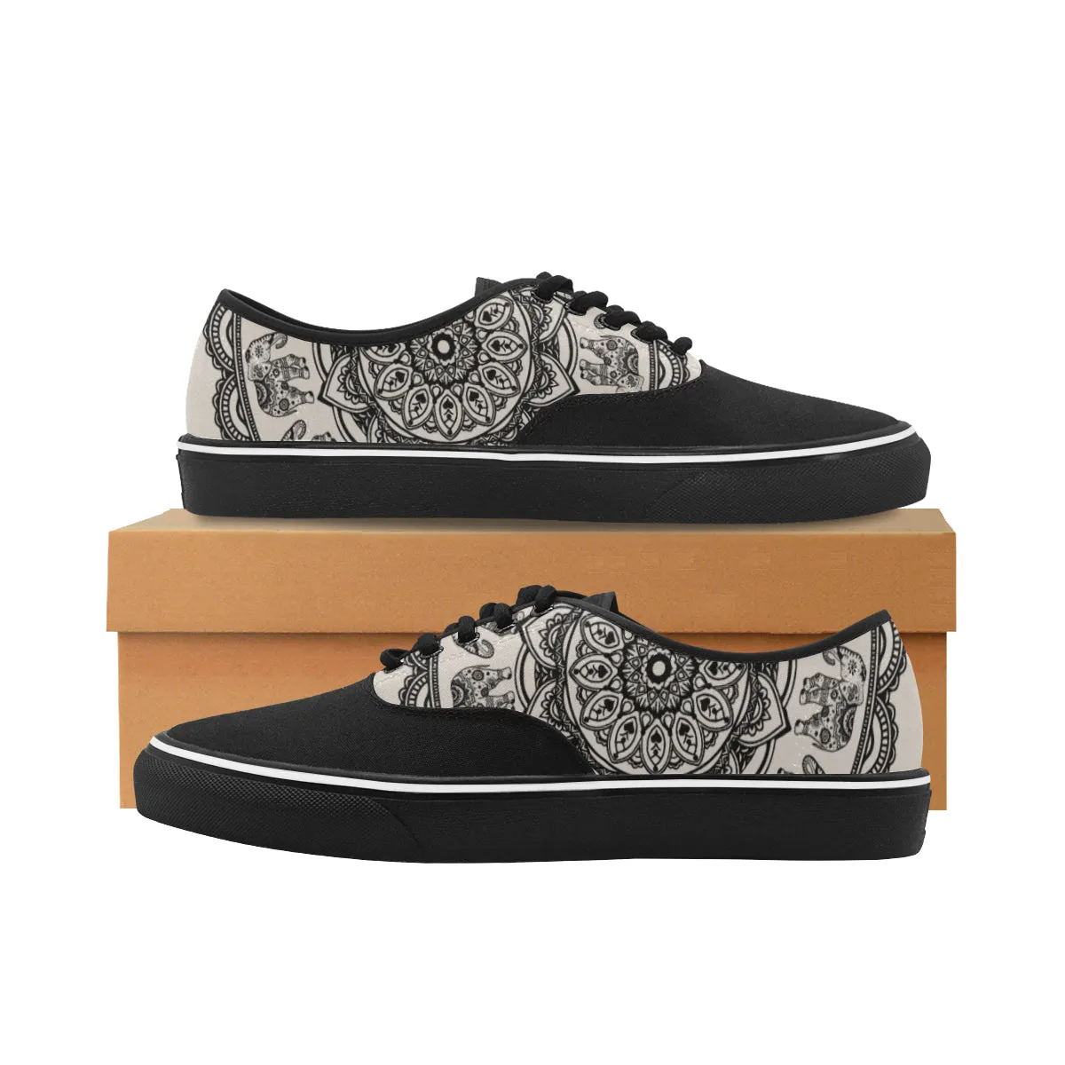 Men's Big Size Elephant Mandala Print Canvas Low Top Shoes