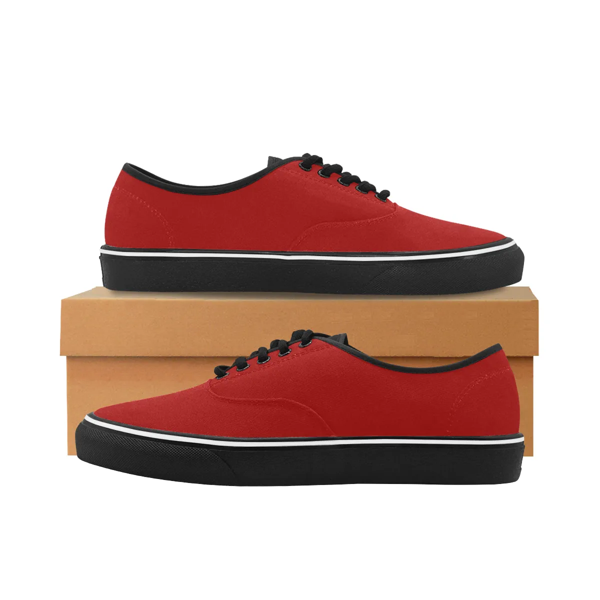 Men's Big Size Flaming Red Solids Print Low Top Canvas Shoes