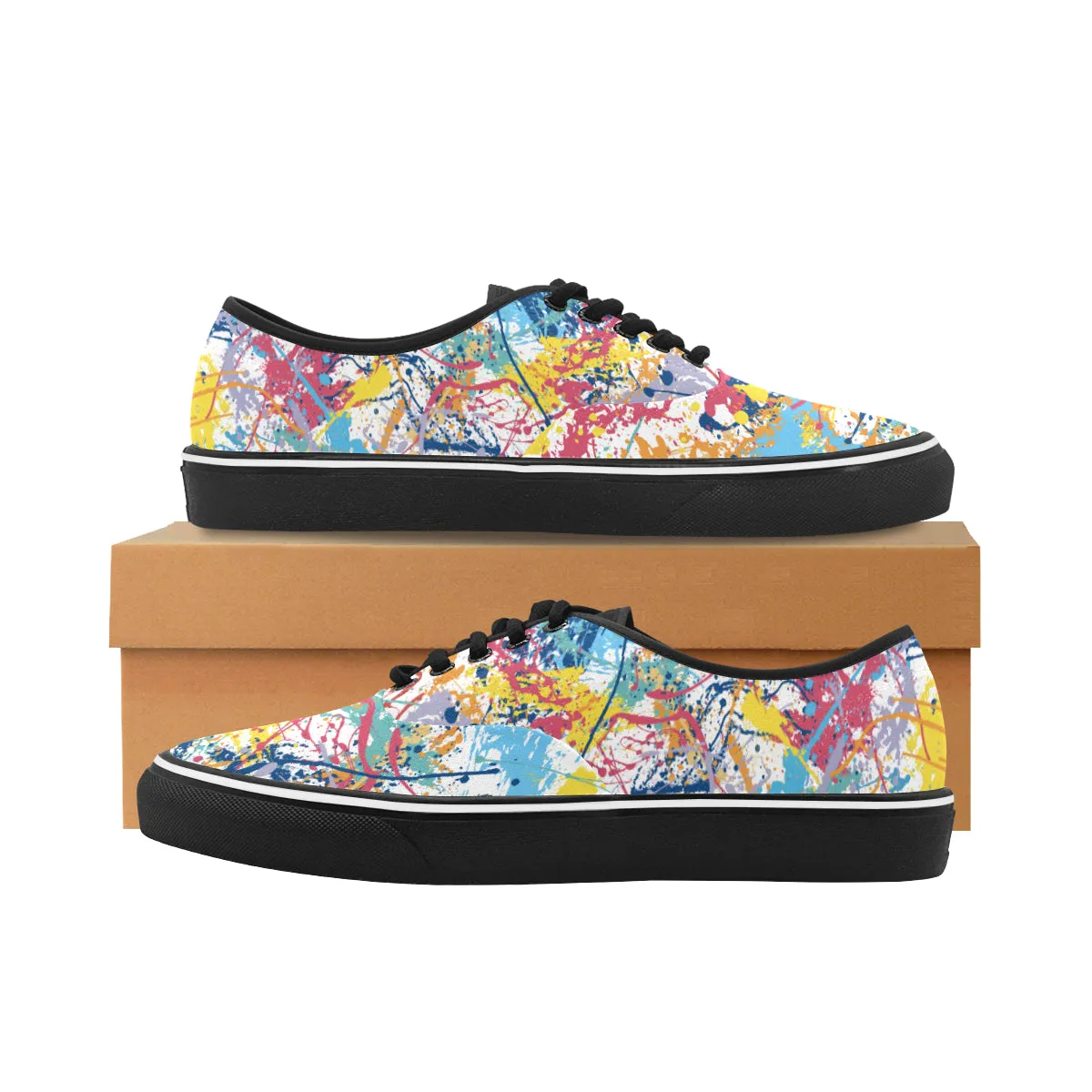 Men's Big Size Multicolored Paint Splatter Print Canvas Low Top Shoes