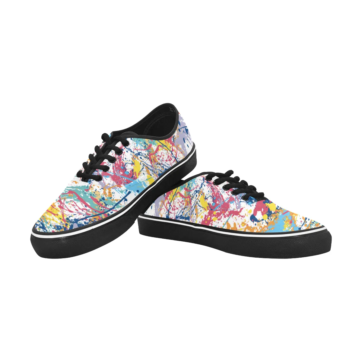 Men's Big Size Multicolored Paint Splatter Print Canvas Low Top Shoes