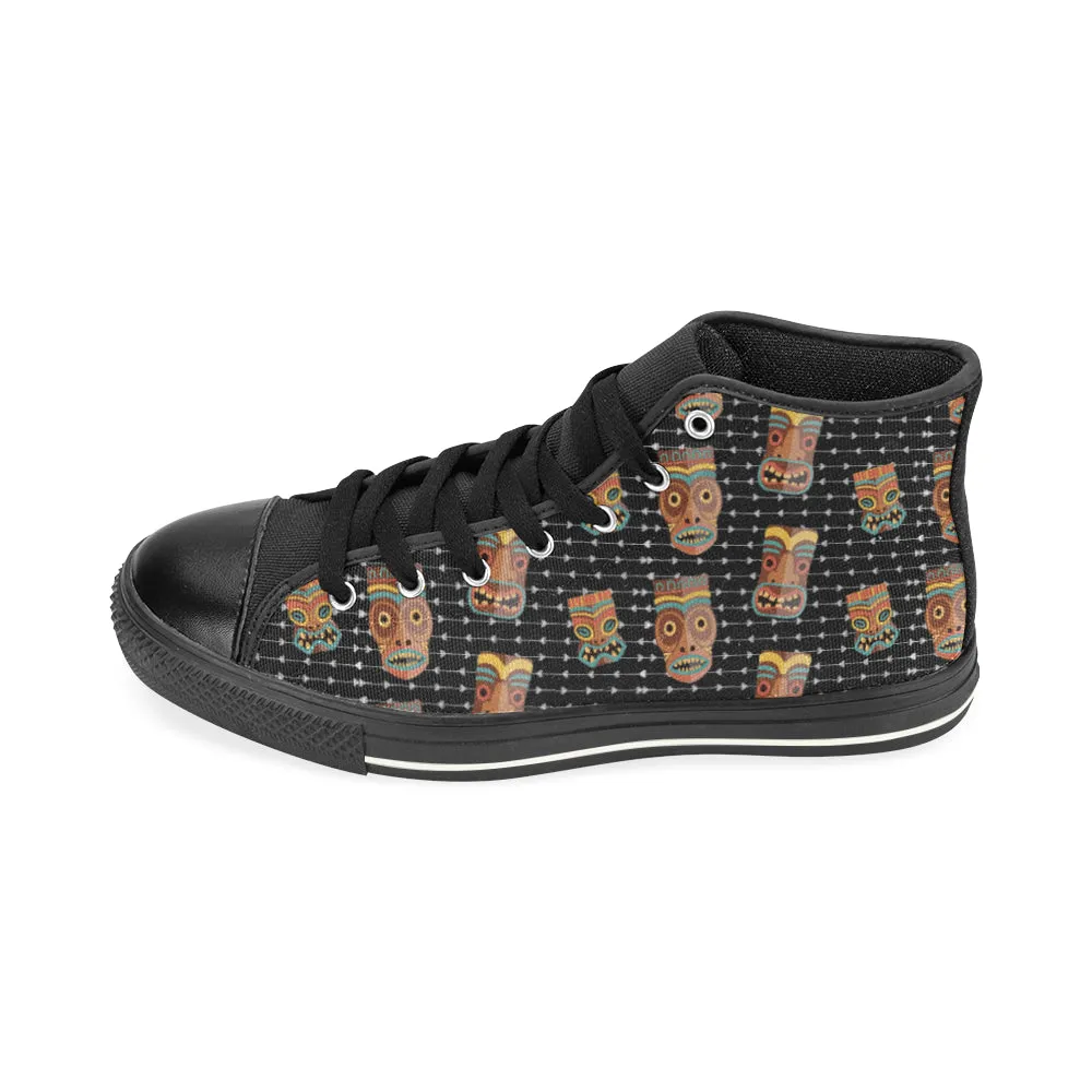 Men's Big Size Tribal Face Mask Print High Top Canvas Shoes