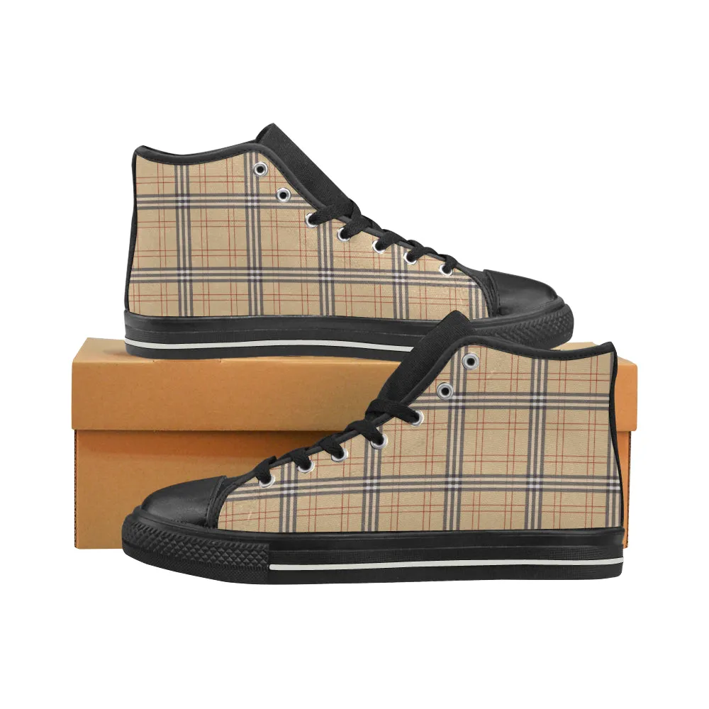 Men's Big Size Vintage Plaids Checkers Print High Top Canvas Shoes