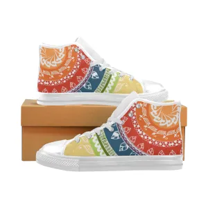 Men's Big Size White Folksy Mandala Print Canvas High Top Shoes