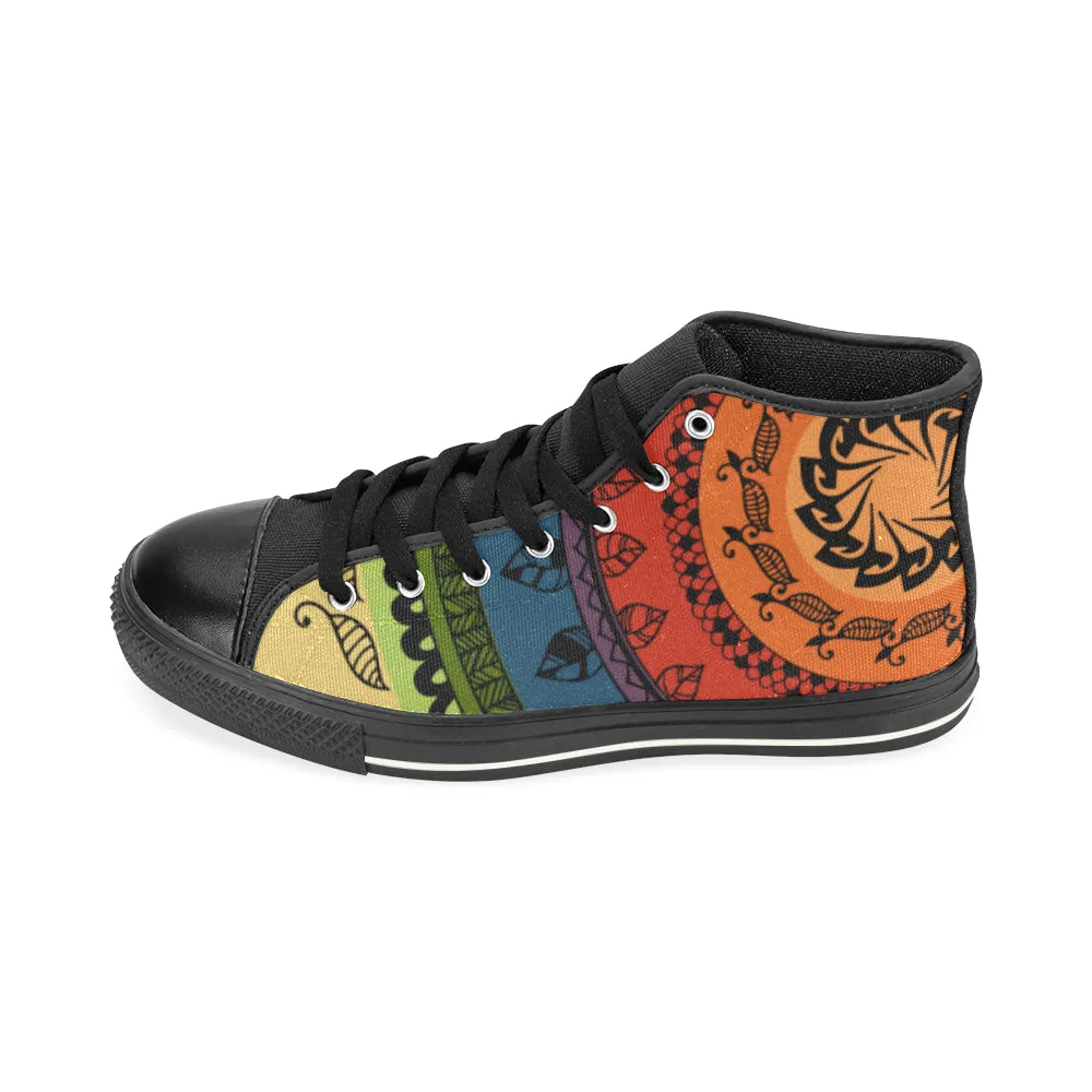 Men's Black Folksy Mandala Print Canvas High Top Shoes