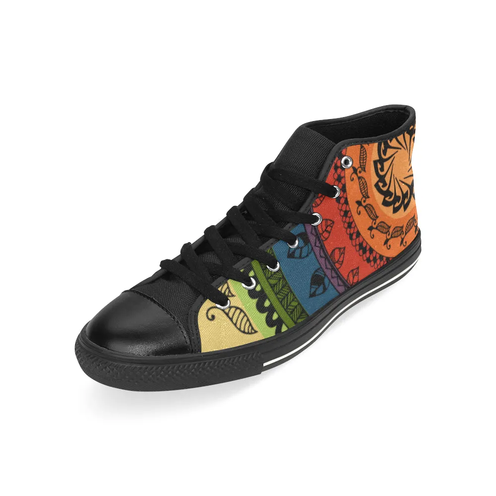 Men's Black Folksy Mandala Print Canvas High Top Shoes