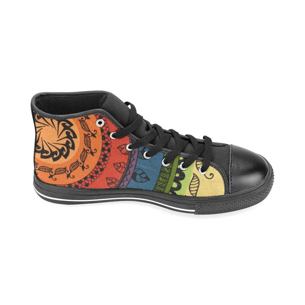 Men's Black Folksy Mandala Print Canvas High Top Shoes