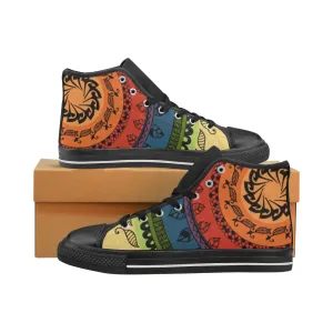 Men's Black Folksy Mandala Print Canvas High Top Shoes