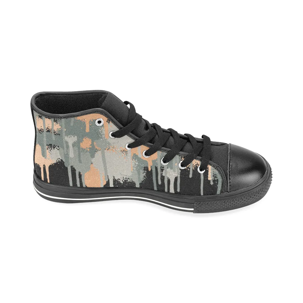 Men's Grey Graffiti Paint Splatter Print Canvas High Top Shoes