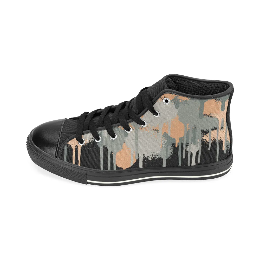 Men's Grey Graffiti Paint Splatter Print Canvas High Top Shoes