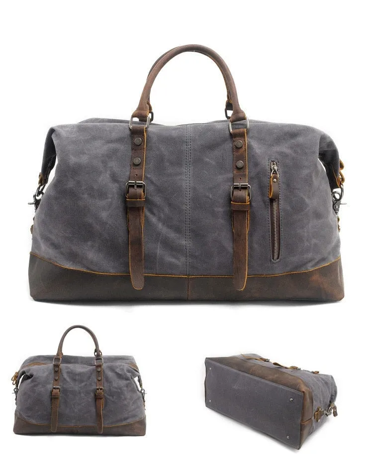 Men's Large Vintage Waxed Canvas Travel Duffel Bag