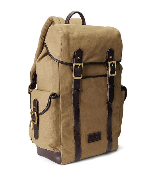 Men's Leather-Trim Canvas Backpack Tan/Dark Brown