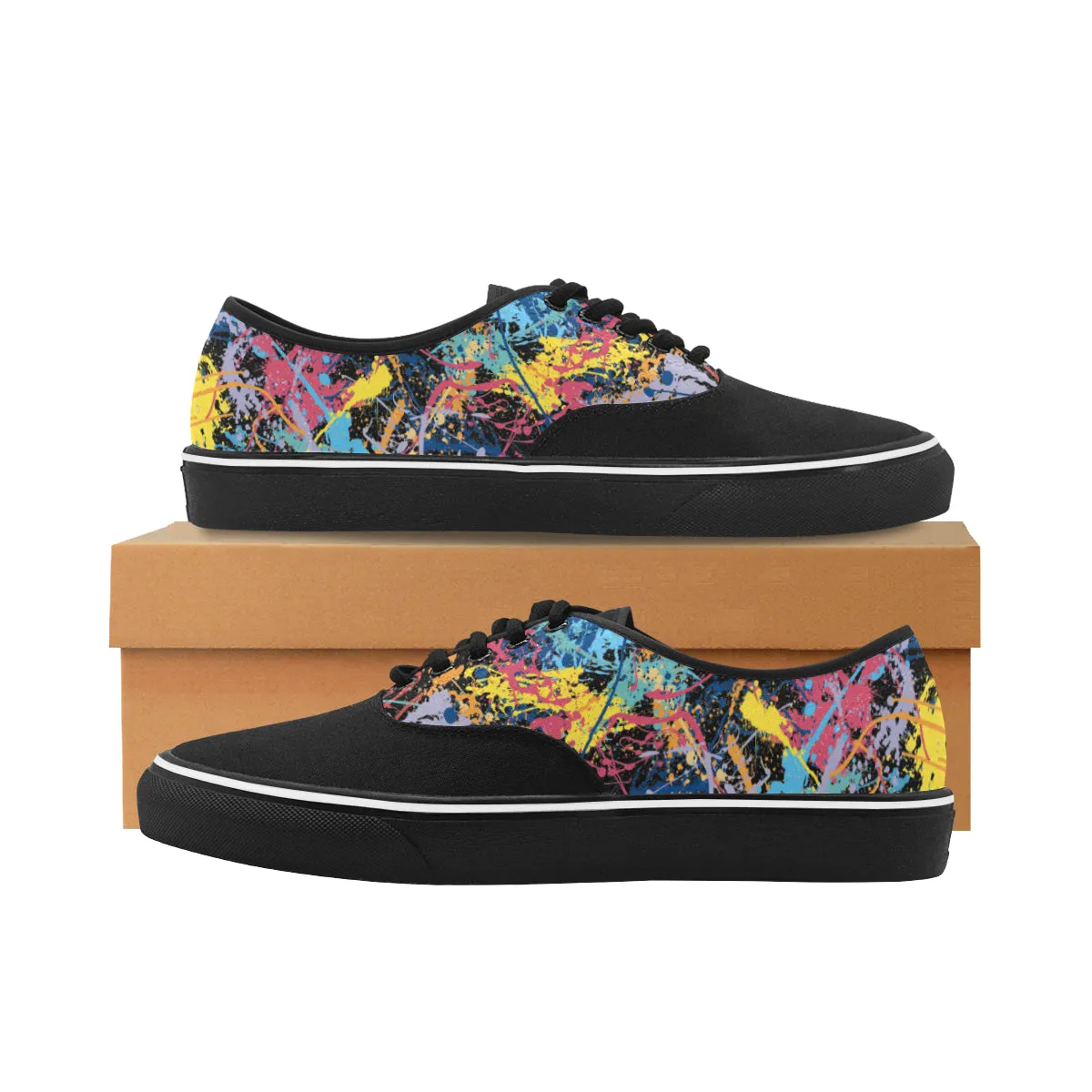 Men's Partial Multicolored Paint Splatter Print Canvas Low Top Shoes