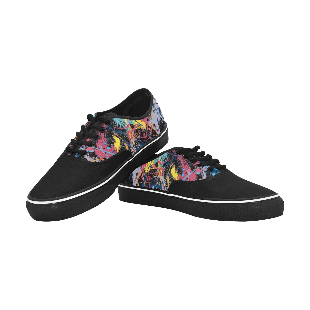 Men's Partial Multicolored Paint Splatter Print Canvas Low Top Shoes