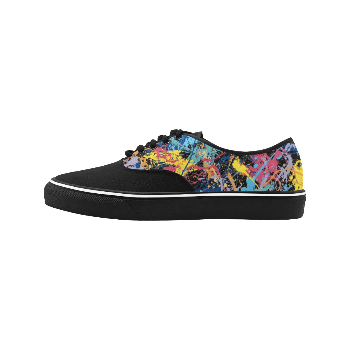 Men's Partial Multicolored Paint Splatter Print Canvas Low Top Shoes