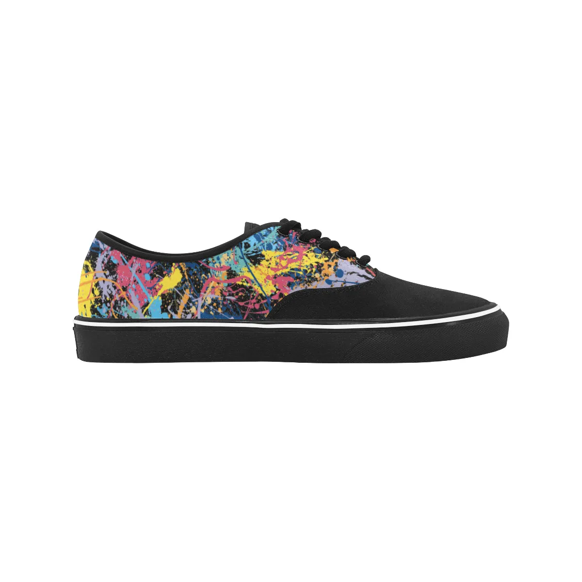 Men's Partial Multicolored Paint Splatter Print Canvas Low Top Shoes