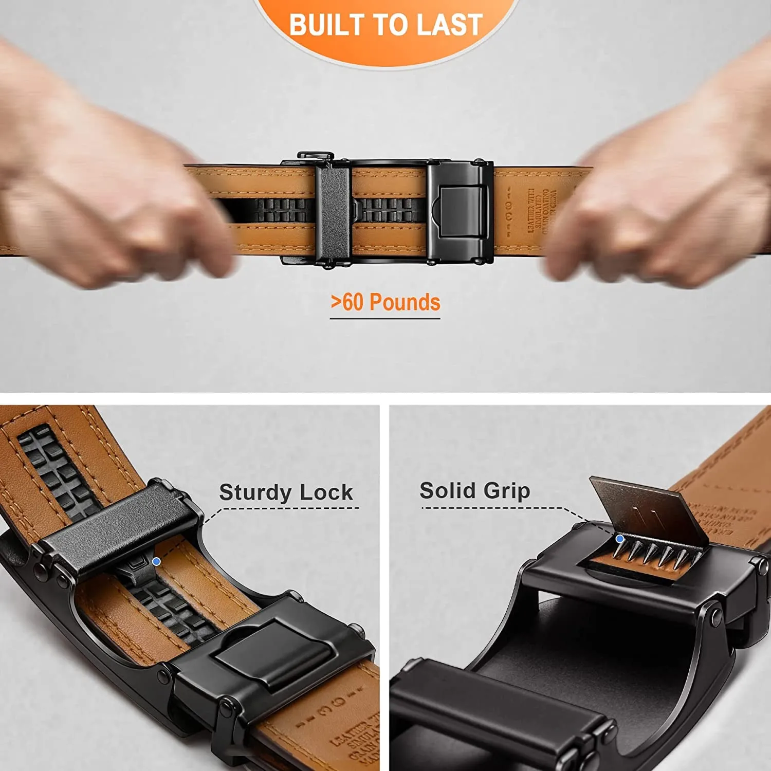 Mens Ratchet Belt, Leather Adjustable Slide Belt for Mens Dress Casual Pant 1 3/8",Size Adjustable