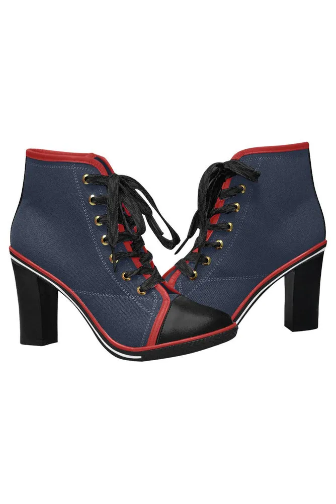 Middle Blue Women's Lace Up Chunky Heel Ankle Booties