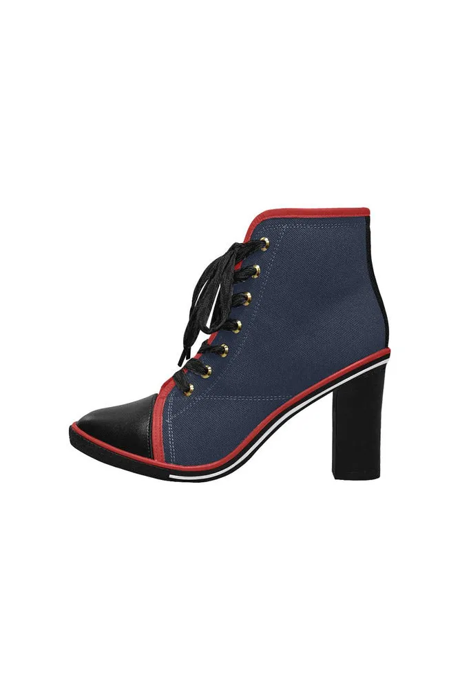 Middle Blue Women's Lace Up Chunky Heel Ankle Booties