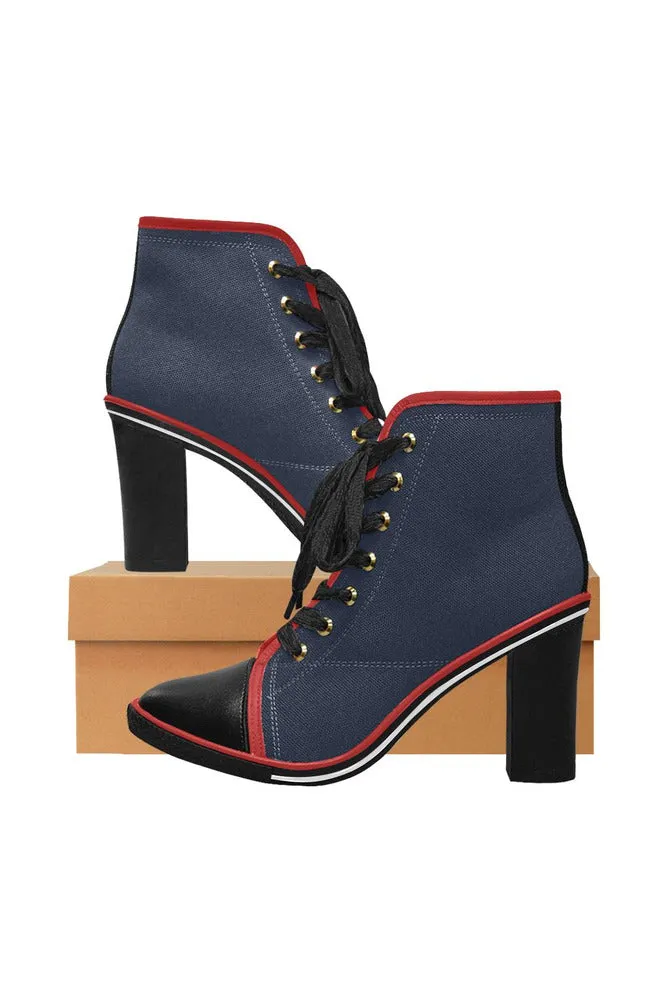 Middle Blue Women's Lace Up Chunky Heel Ankle Booties