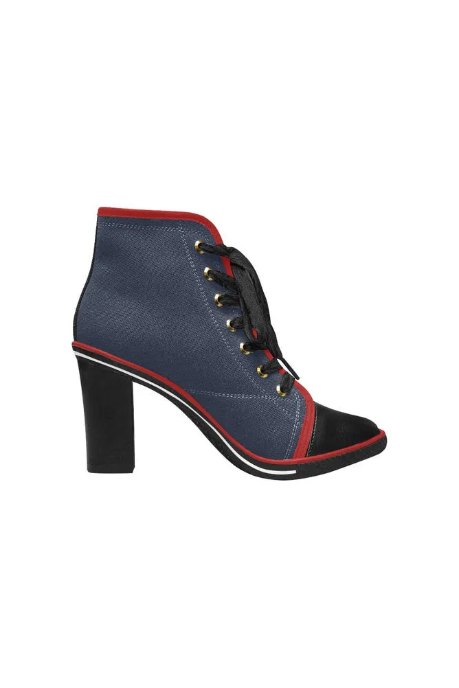 Middle Blue Women's Lace Up Chunky Heel Ankle Booties