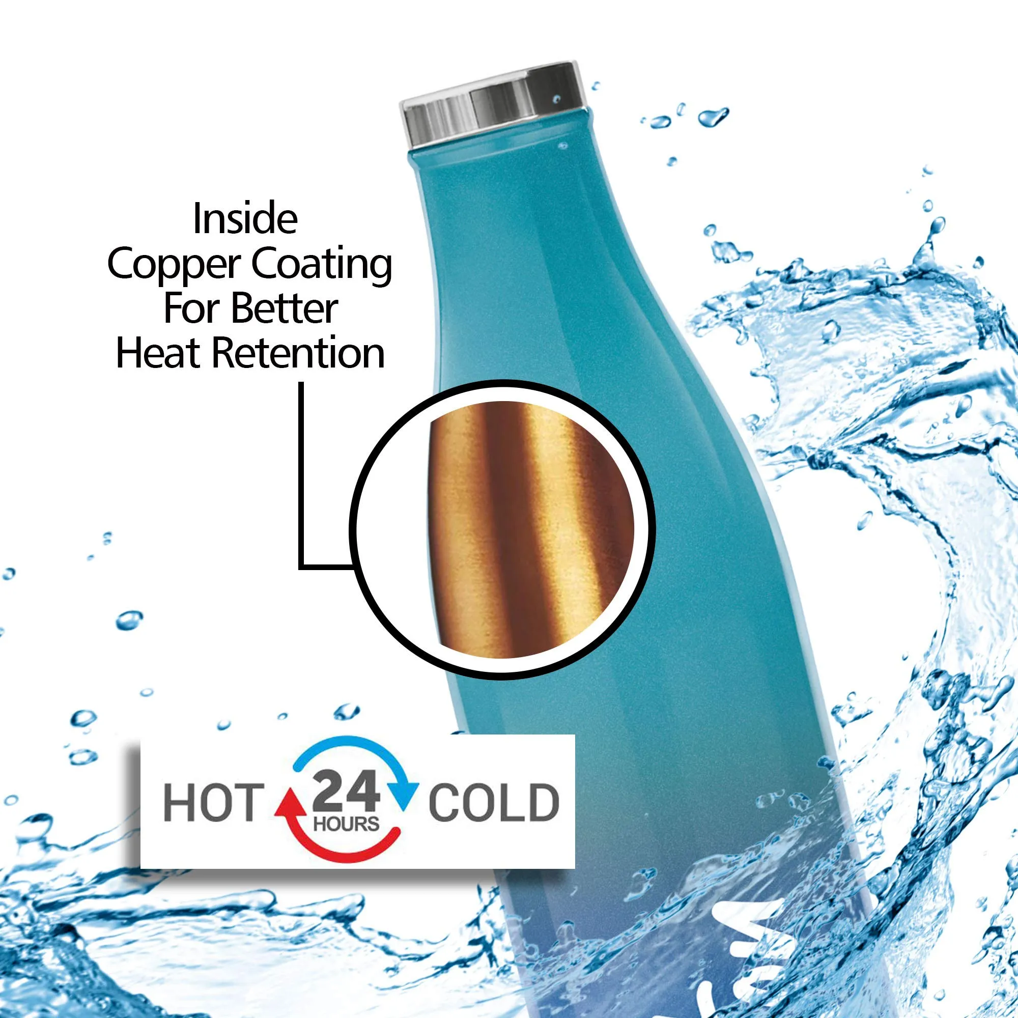 Milton Prudent 1100 Thermosteel 24 Hours Hot and Cold Water Bottle, 1023 ml, Blue | Leak Proof | Easy to Carry | Office Bottle | Hiking | Trekking | Travel Bottle | Gym | Home | Kitchen Bottle