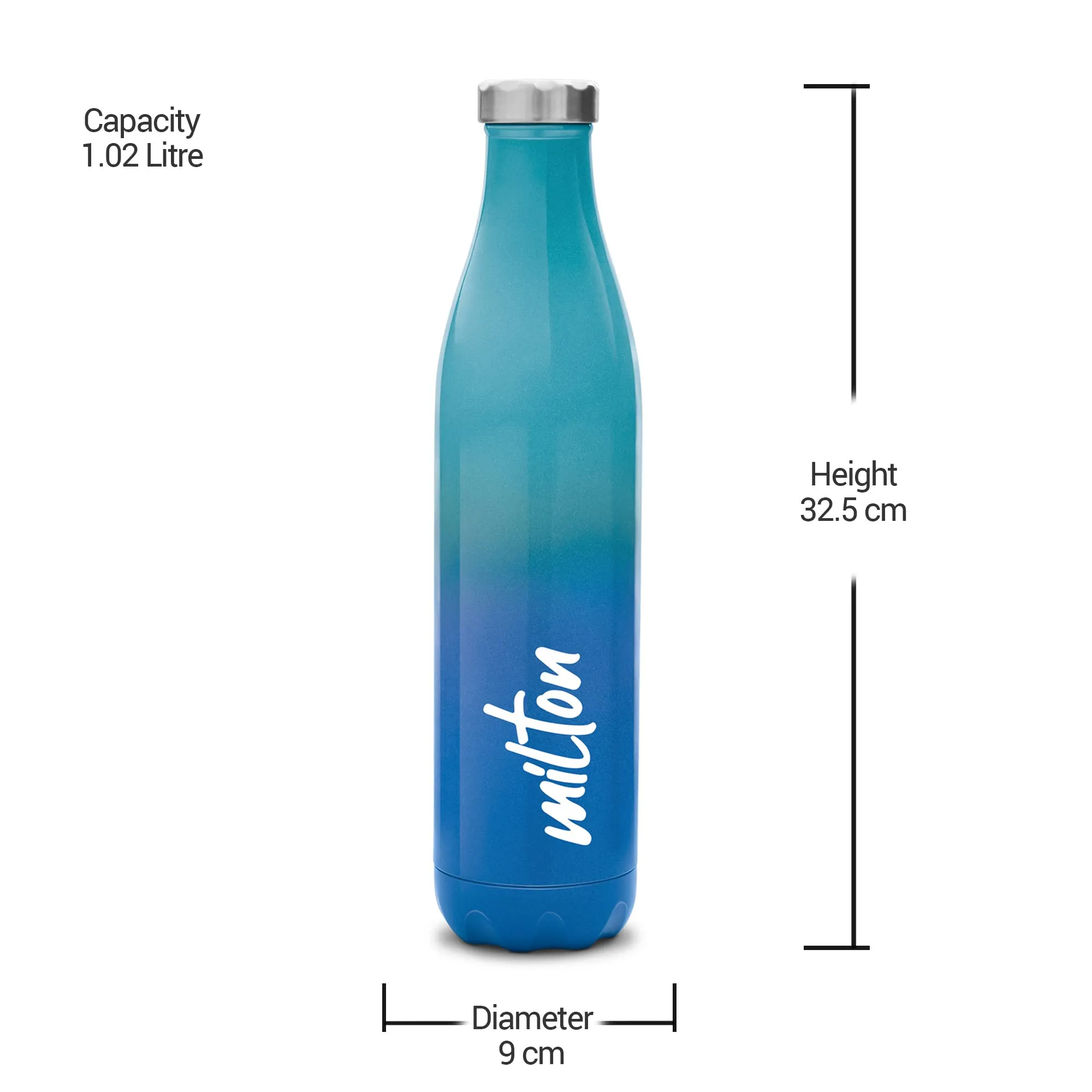 Milton Prudent 1100 Thermosteel 24 Hours Hot and Cold Water Bottle, 1023 ml, Blue | Leak Proof | Easy to Carry | Office Bottle | Hiking | Trekking | Travel Bottle | Gym | Home | Kitchen Bottle