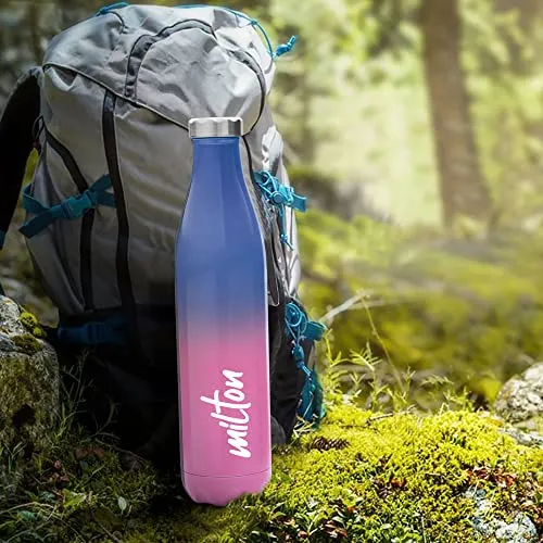 Milton Prudent 1100 Thermosteel 24 Hours Hot and Cold Water Bottle, 1023 ml, Pink Blue | Leak Proof | Easy to Carry | Office Bottle | Hiking | Trekking | Travel Bottle | Gym | Home | Kitchen Bottle