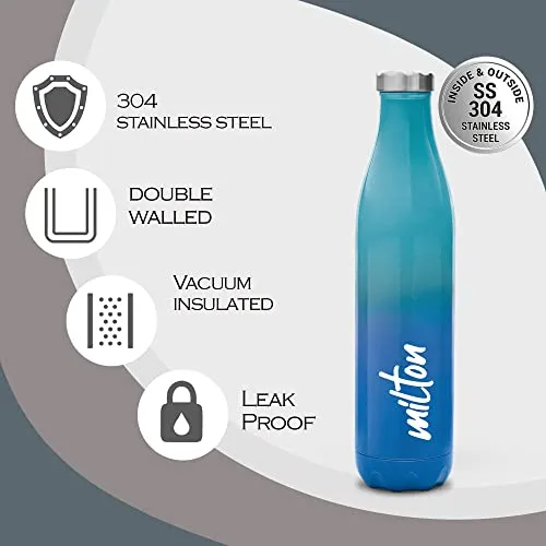 Milton Prudent 500 Thermosteel 24 Hours Hot and Cold Water Bottle, 510 ml, Blue | Leak Proof | Easy to Carry | Office Bottle | Hiking | Trekking | Travel Bottle | Gym | Home | Kitchen Bottle