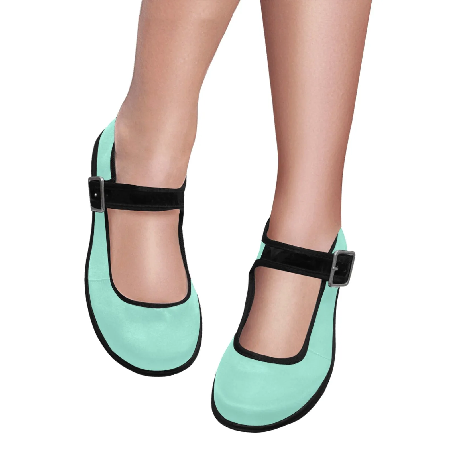 Mint Green Mila Satin Women's Mary Jane Shoes (Model 4808)