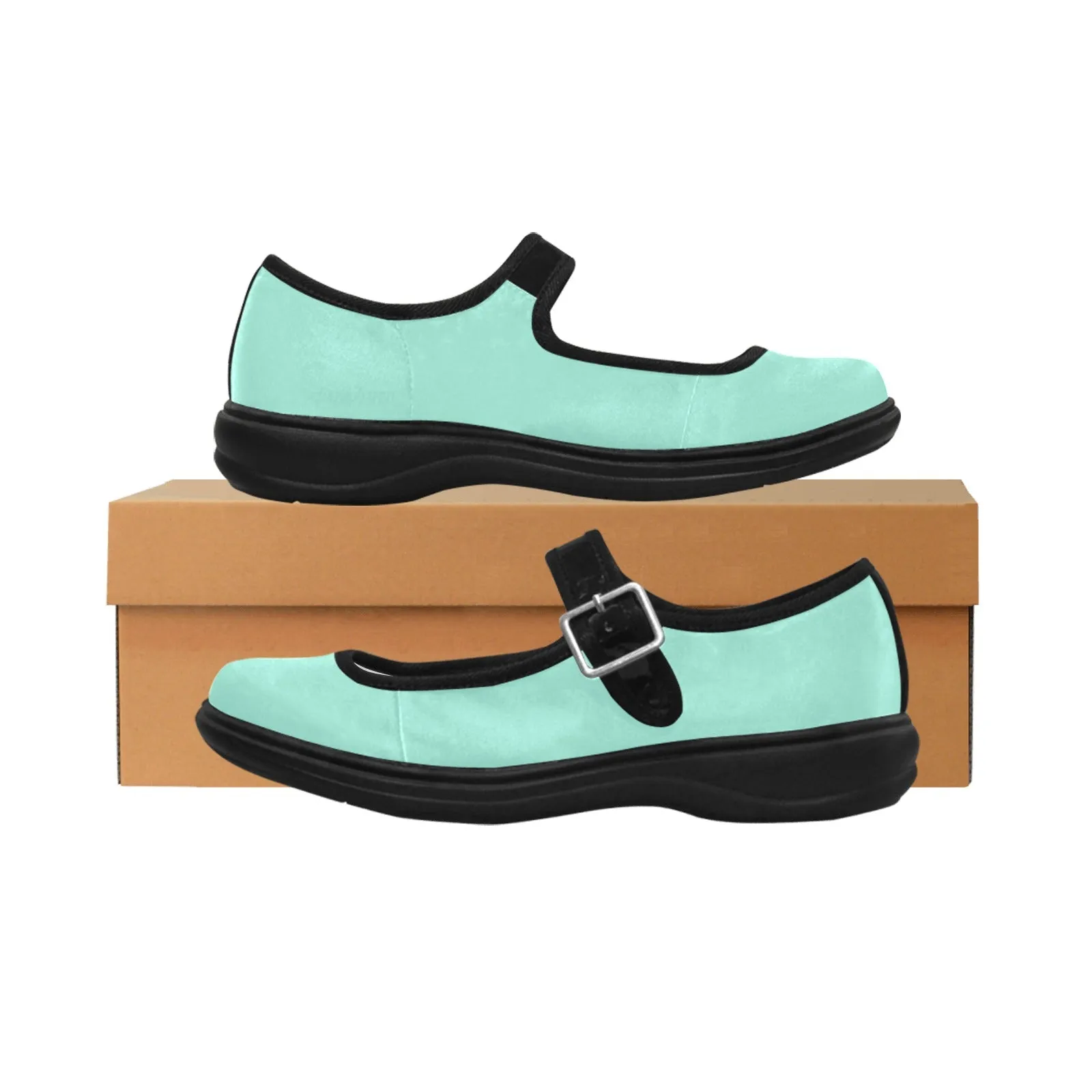 Mint Green Mila Satin Women's Mary Jane Shoes (Model 4808)