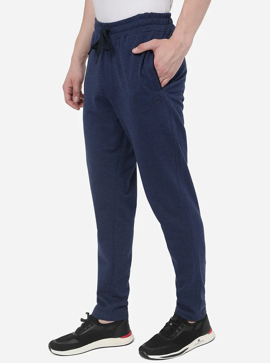 Navy Blue Melange Solid Slim Fit Track Pant | JadeBlue