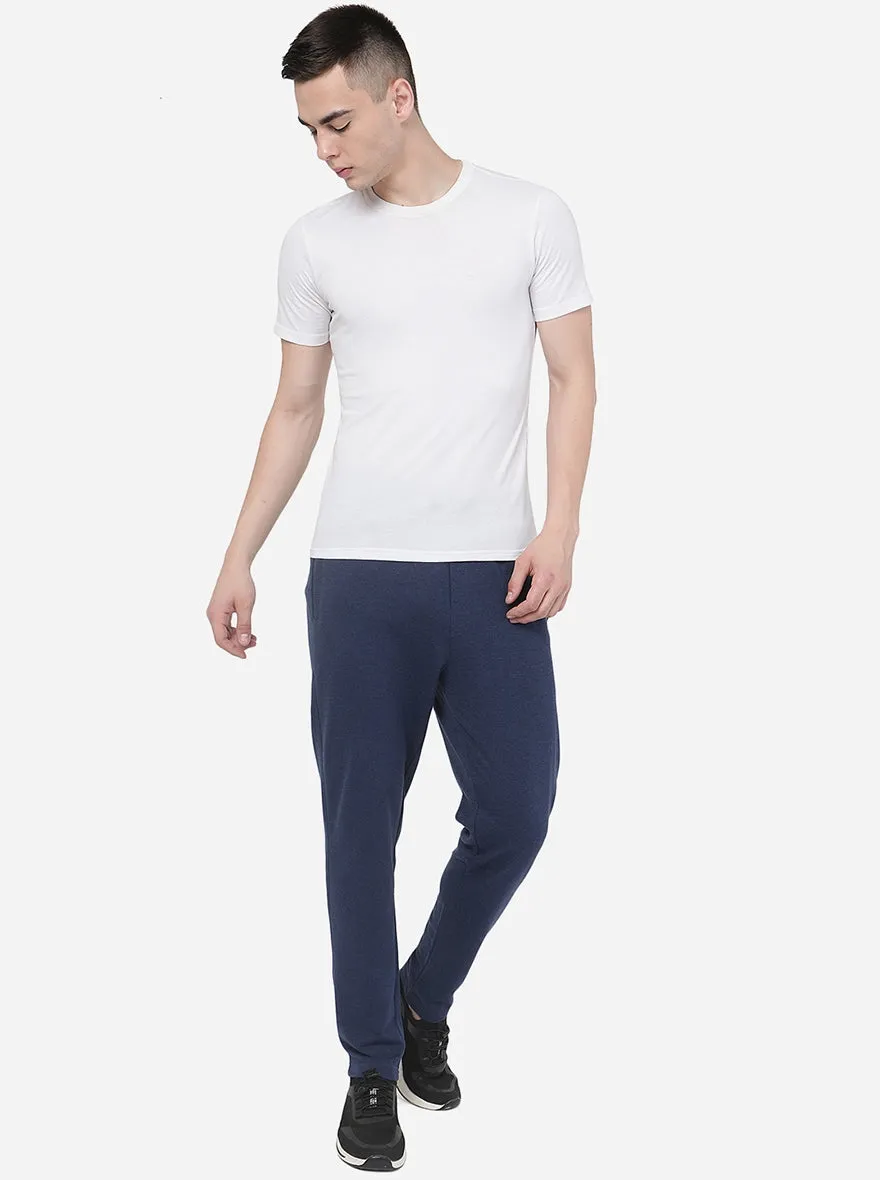 Navy Blue Melange Solid Slim Fit Track Pant | JadeBlue