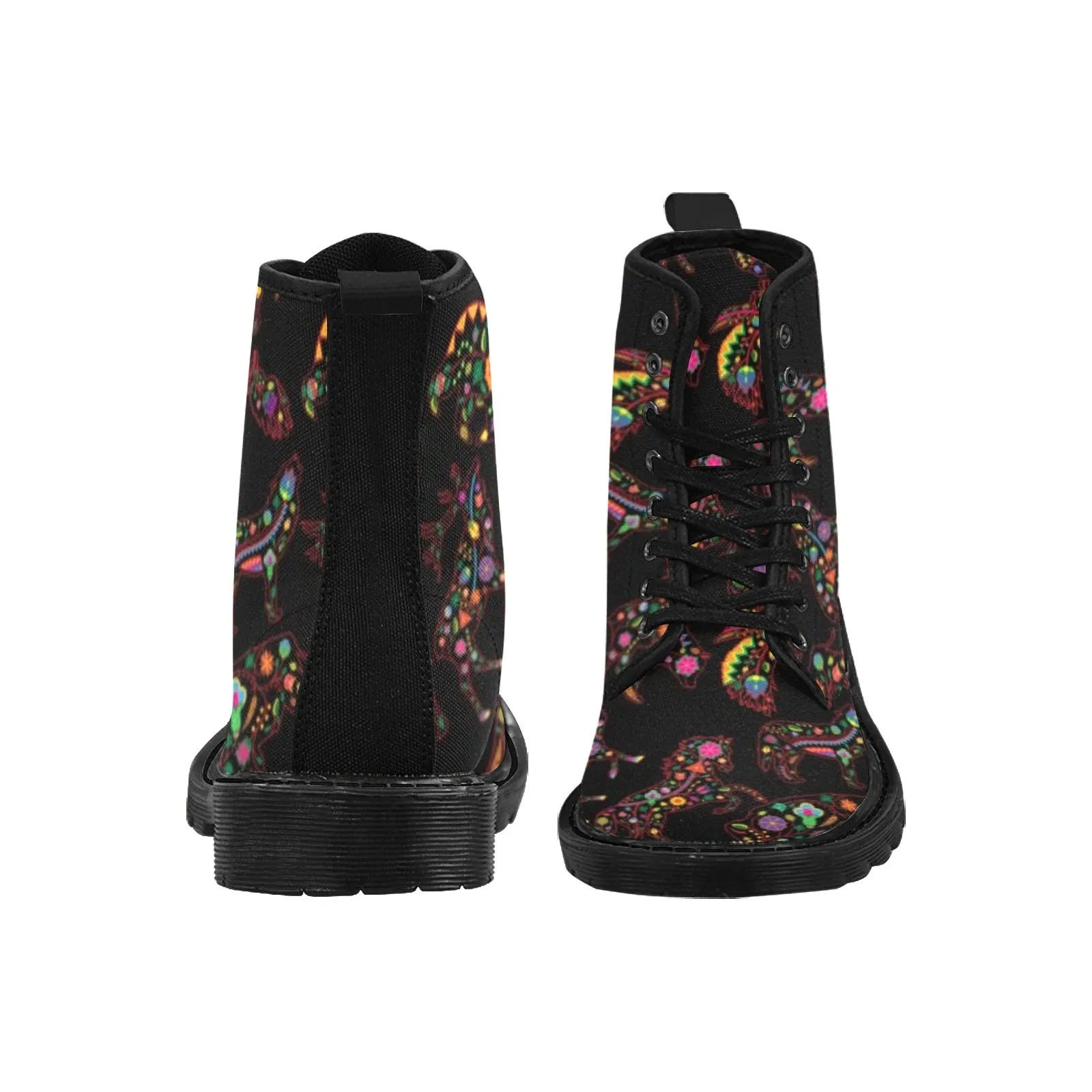 Neon Floral Animals Boots for Men (Black)