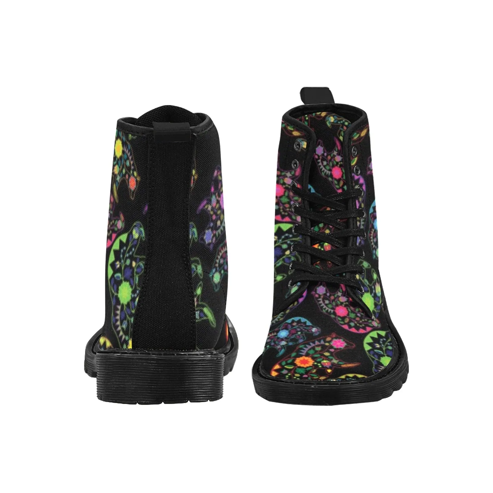 Neon Floral Bears Boots for Men (Black)