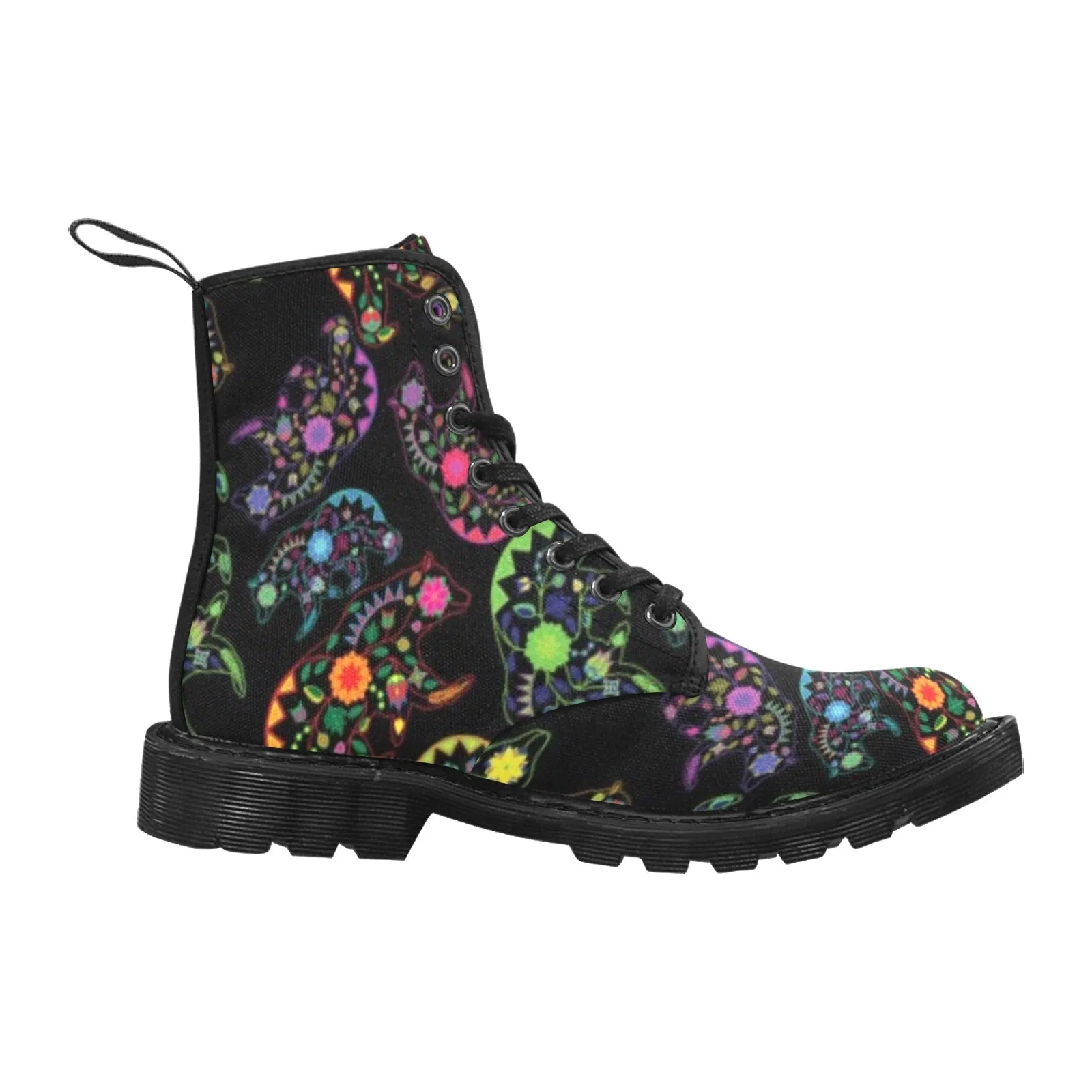 Neon Floral Bears Boots for Men (Black)