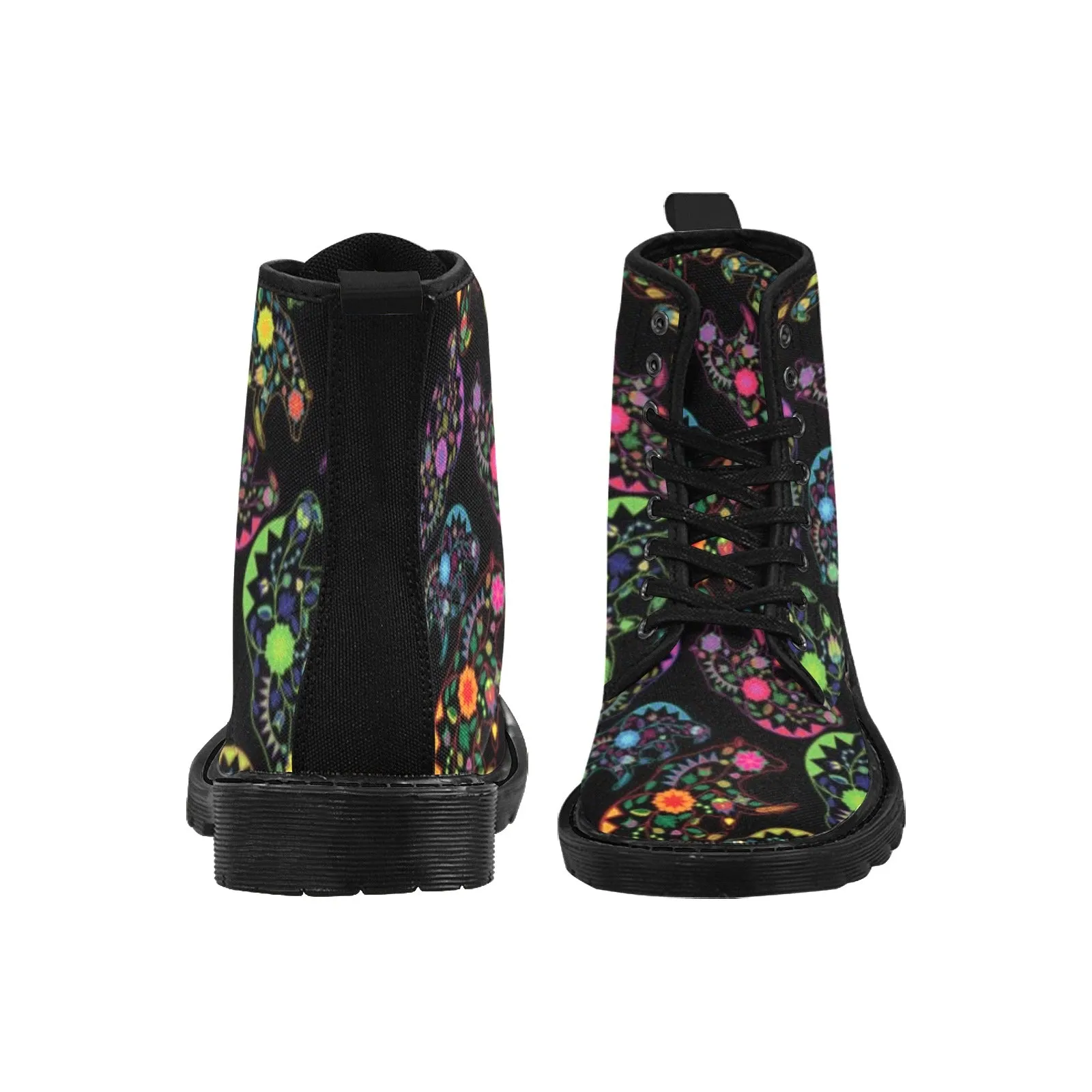 Neon Floral Bears Boots for Women (Black)