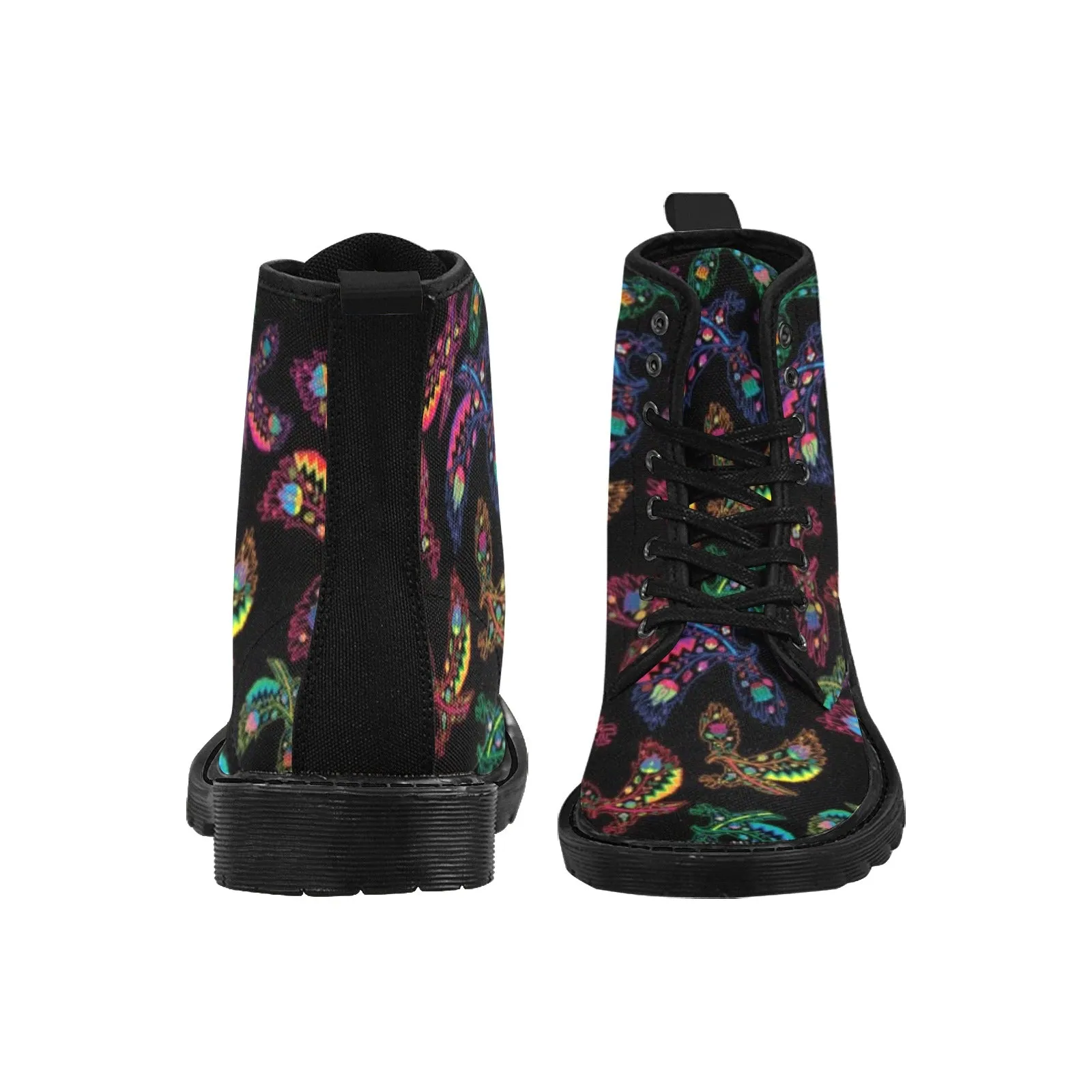 Neon Floral Eagles Boots for Women (Black)