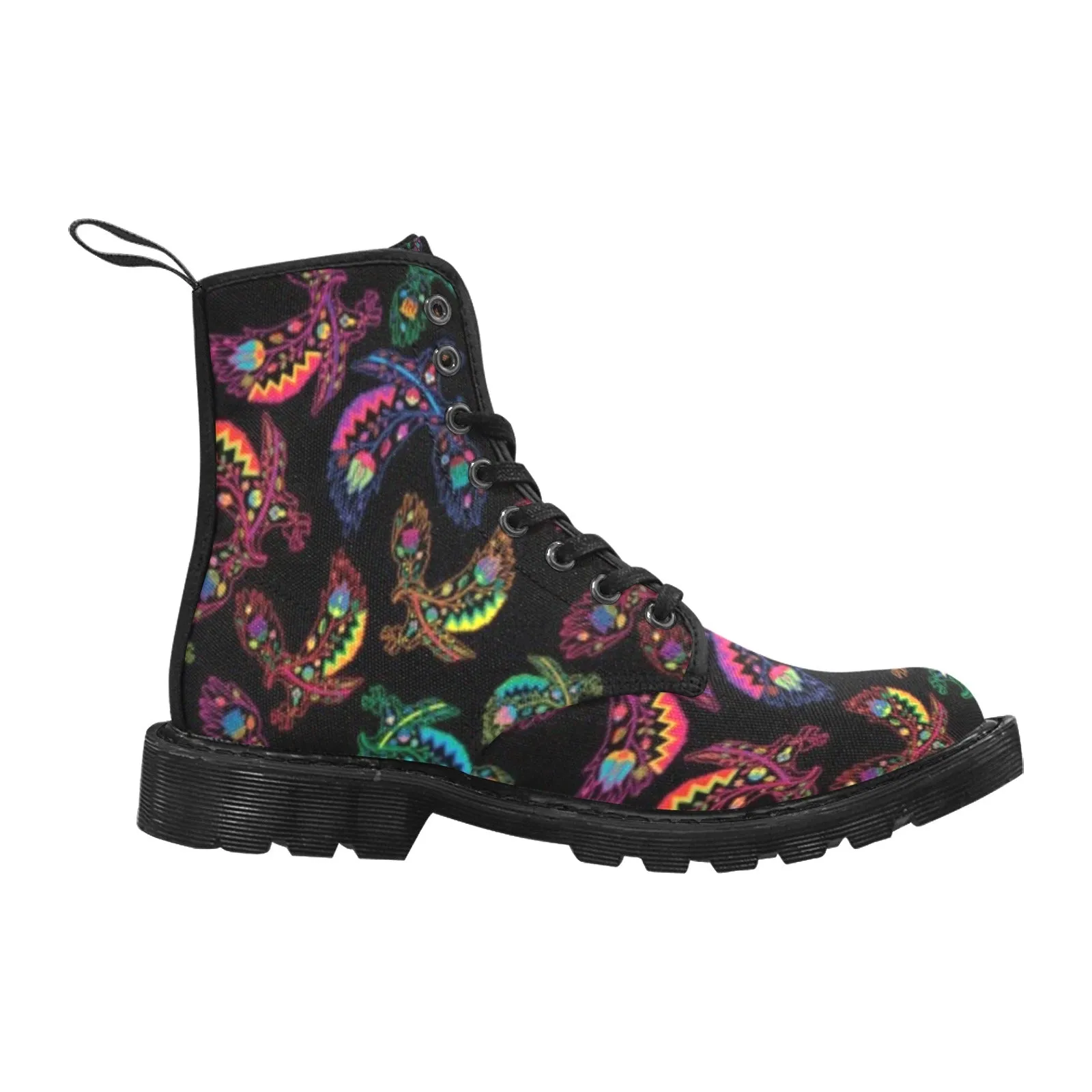 Neon Floral Eagles Boots for Women (Black)