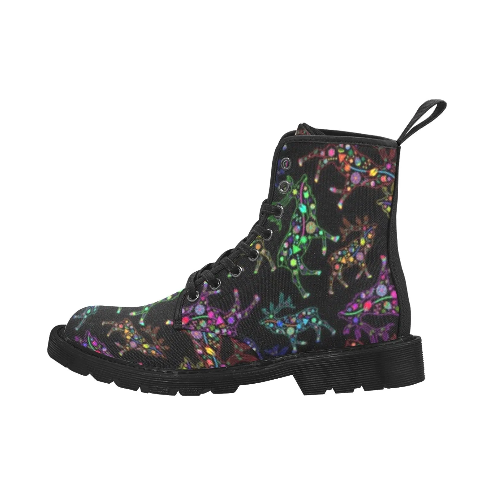 Neon Floral Elks Boots for Women (Black)