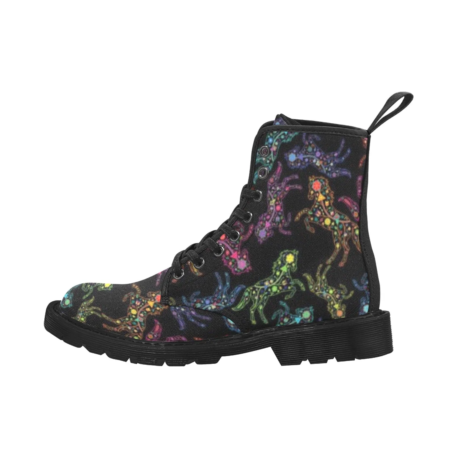 Neon Floral Horses Boots for Men (Black)