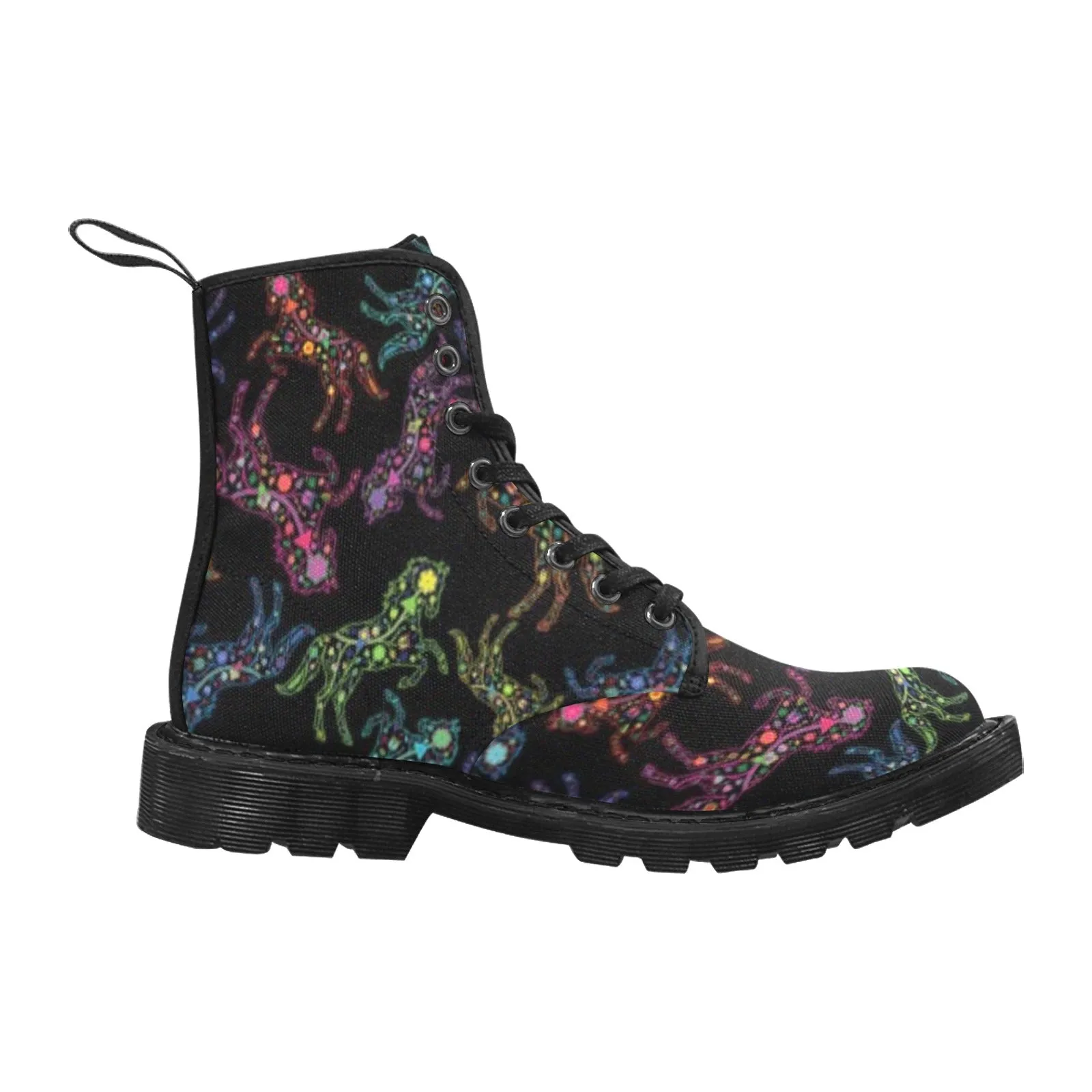 Neon Floral Horses Boots for Men (Black)