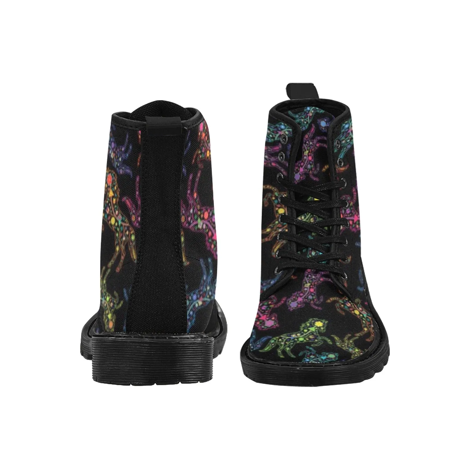 Neon Floral Horses Boots for Men (Black)