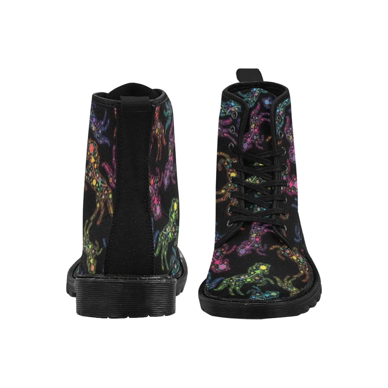 Neon Floral Horses Boots for Women (Black)